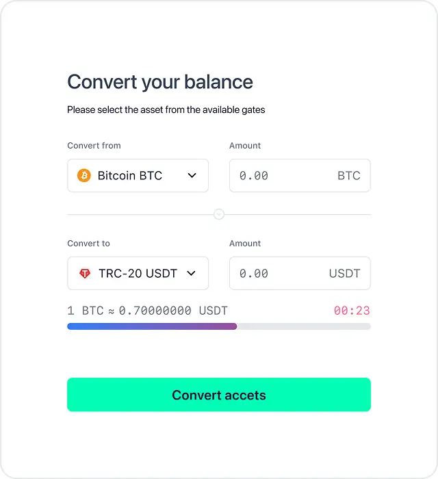 Convert crypto to fiat and withdraw directly to your bank account.