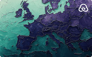 Textured map of Europe with raised continental relief in deep purple against a teal ocean background, artistic style - preview.