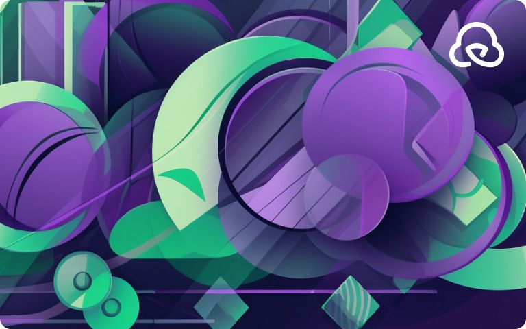 Abstract digital art with overlapping purple and green geometric shapes, creating a modern and dynamic composition - preview.