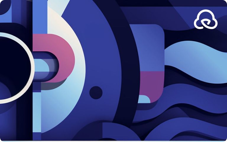 Abstract geometric composition in shades of blue, purple, and pink, featuring circles, curves, and lines in a modernist style - preview.